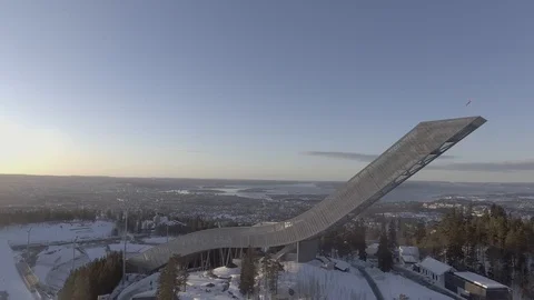 Holmekollen and Oslo subtle pan - winter Stock Footage