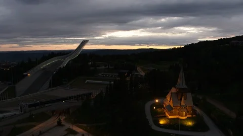 Holmenkollen Area by Night Stock Footage 88676984