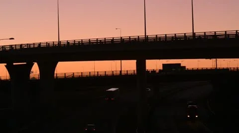Holmfield junction linking M1 and M62 motorways at sunrise Leeds United Kingdom Stock Footage 12736582