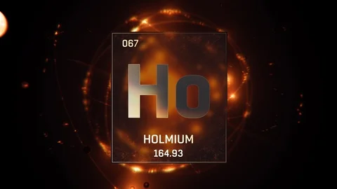 Holmium as Element 67 of the Periodic Table 3D animation on orange background Video stock 119742422