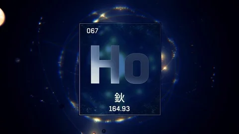 Holmium as Element 67 of the Periodic Table 3D animation on blue background 스톡 동영상 126455298