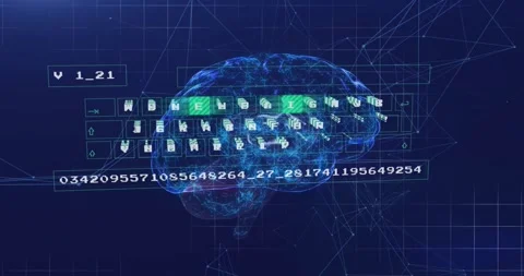 Holo brain receiving spawning tiles left-lobe forming keyboard advancing bar Stock Footage 320725946