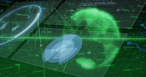 Holo cluster animating on data update, disc rotating, globe pulsing, panels Stock Footage 320916135