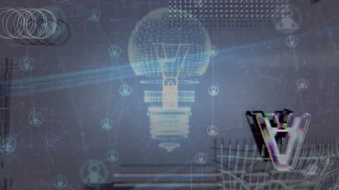Holo lightbulb emerging after start pulse, blue beam scanning, bulb pulsing, Stock Footage 334788051