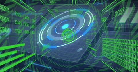 Holo ring spinning, pulsing green core, camera pulling back, revealing wire Video stock 320916066