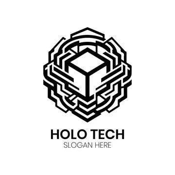 Holo Tech Circular Logo Design with Geometric Cube Stock Illustration