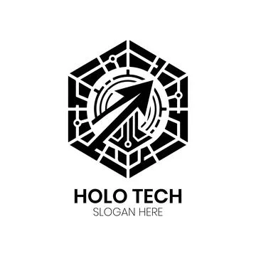 Holo Tech Hexagon Logo Design with Digital Arrow Stock Illustration