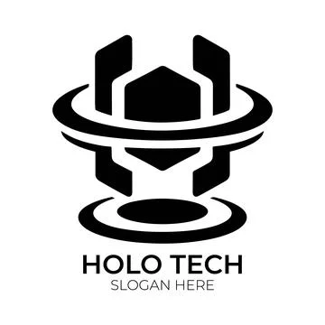 Holo Tech Logo Design Featuring Holographic Projection and Shield Stock Illustration