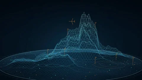 Holo Terrain Recon Visualization 3D Mountain Model Digital Landscape Mapping Stock Footage 341913641