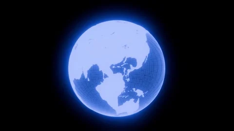 Hologram 3D world model wireframe rotating in digital space 3D render Stock Footage 327598597