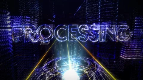 Hologram Activated. Processing appears in Big 3D Letters. Artificial Experiments Stock Footage 270213830
