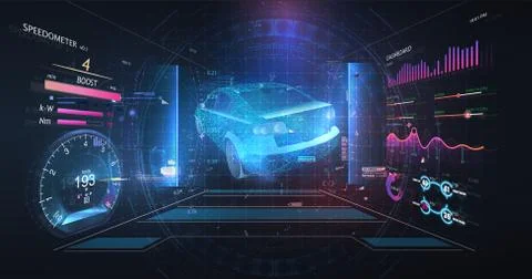 Hologram Auto in HUD UI style. Futuristic car service, scanning and auto data Stock Illustration
