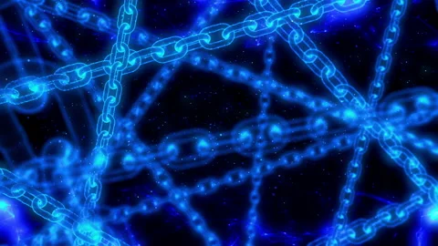Hologram block chain link technology loop animation Video stock 154228521