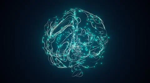 Hologram Brain activity visualization with particles 3d render Stock Illustration