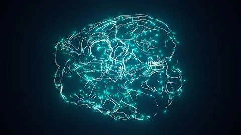 Hologram Brain activity visualization with particles 3d render Stock Illustration