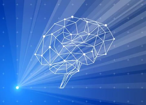 Hologram of the brain on a blue technological background Stock Illustration