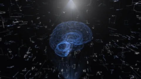 Hologram of the brain representing artificial intelligence. Artificial Stock Footage 128653359
