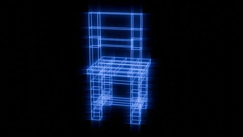 Hologram chair wireframe rotating in digital space 3D render Stock Footage 327217599