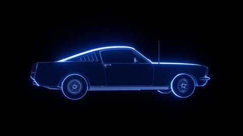 Hologram classic car rotating in digital space 3D render Stock Footage 333890928