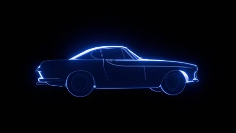 Hologram classic car rotating in digital space 3D render Stock Footage 333890930