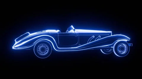 Hologram classic car rotating in digital space 3D render Stock Footage 333890936