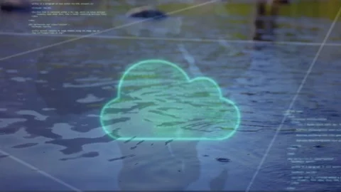 Hologram cloud brightening after technology code input, pulsing and revealing Stock Footage 334204107