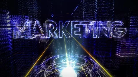 Hologram creation process. The text with the word Marketing is shown. Graphics. Stock Footage 267077363