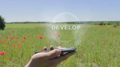Hologram of Develop on a smartphone Stock Footage 107164326