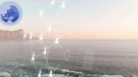 Hologram dropping, nodes appearing and linking, panels floating showing user Stock Footage 333949891