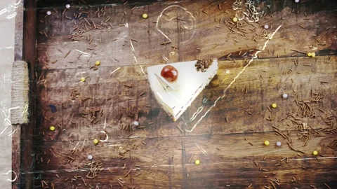 Hologram effect of Delicious cherry cake on a wooden tray with decorations Stock-Footage 230989341