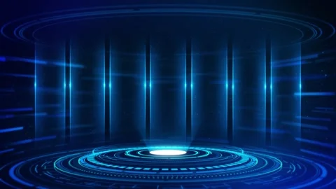 Hologram, Empty space, Stand Stage, light circles on black background. round pla Stock Footage 341894977
