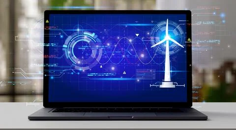 Hologram graphics on a computer screen by artificial intelligence processin.. Stock Photos