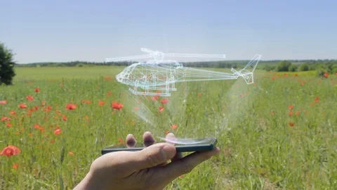 Hologram of helicopter on a smartphone Stock Footage 104963465