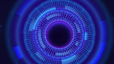 Hologram HUD circle interfaces. Moving banner with Abstract sci fi tunnel or Stock Footage 332222011