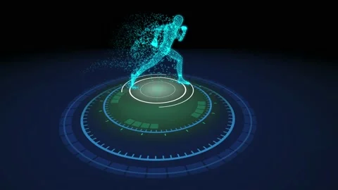 Hologram Human running Wireframe Vr Hi Tech Futuristic si fi Stock Footage 137612728