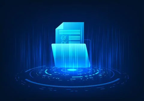 Hologram image of a digital storage technology document file projected, sho.. Stockillustratie