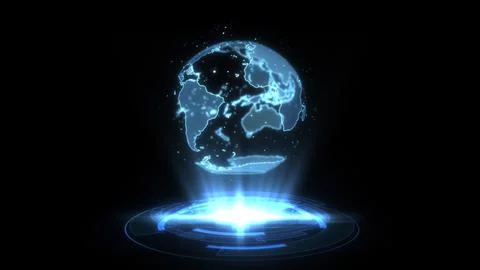Hologram Light Show Scan Radar Earth Digital World Technology Futuristic Hud  Stock Illustration