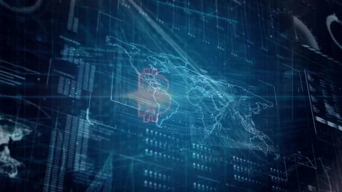 Hologram map and Bitcoin B forming from glow over South America, pulsing and Stock Footage 329533630