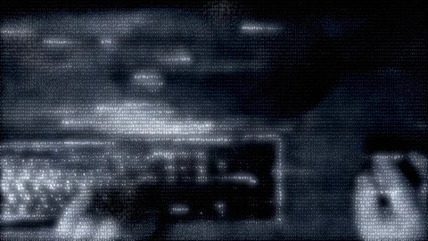 Hologram, matrix. close-up, hacker or programmer's hands working on keyboard Stock-Footage 96615672