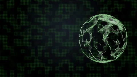 Hologram of planet earth in plexus pattern turning around and squared background Stock Footage 121923198