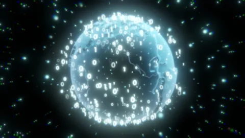 Hologram Planet Earth with Rotating Binary Data and Star Field Background -  Stock Footage 328276222