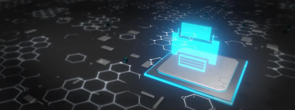 Hologram printer. Digital and technological background printer. Futuristic de 스톡 일러스트