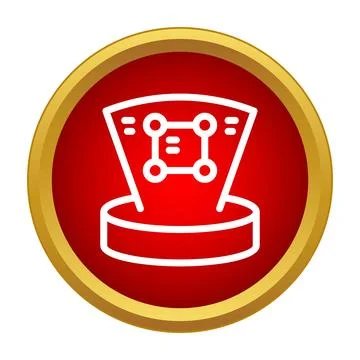 Hologram projection displaying digital data in red circle icon 스톡 일러스트