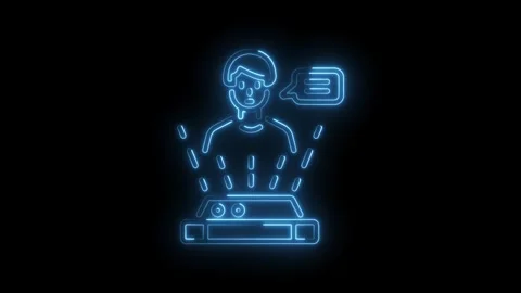 Hologram projector displaying person with speech bubble future technology d.. Stock Footage 345986130