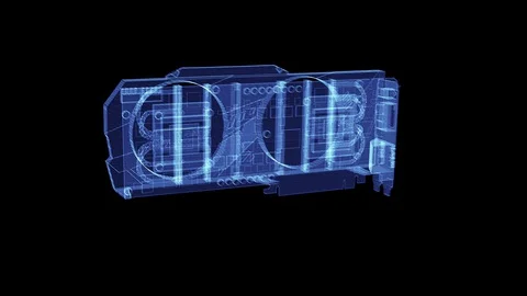 Hologram of a rotating GPU from particles Stock Footage 129959169