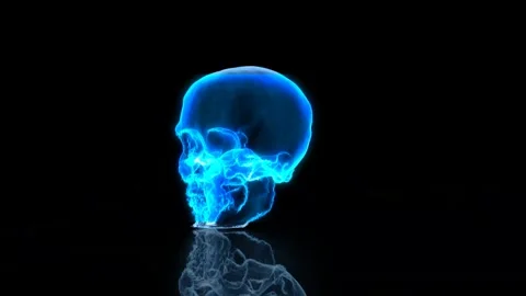 Hologram Skull assembles and disassembles as a representation of AI technology. Stock Footage 265214278