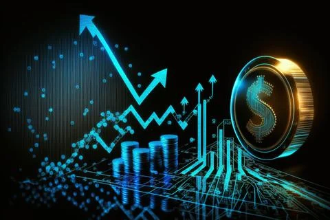 Hologram of Stack of money saving graph with coins for business ideas and d.. Stock Illustration