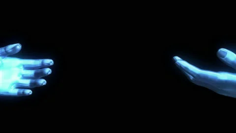 Hologram two human hands reaching out to each other Stock Footage 180881375