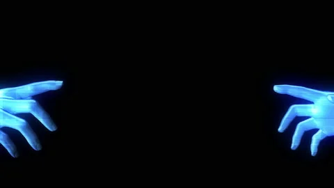 Hologram two human hands reaching out to each other Stock Footage 180995206