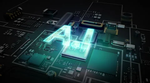 Hologram typo 'A.I' on CPU chip circuit, artificial intelligence technology. Stock Footage 62945892